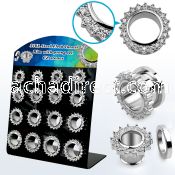 dapg186a display w 16 pc of 316l steel flesh tunnel w clear cz