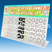 dapg35 board of acrylic screwfit flesh tunnel w crystal rim