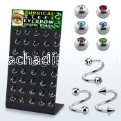 dbjmx3 316l eyebrow spiral with 2 2 5 3mm ball cone jewel