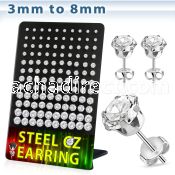 derzg 316l steel ear stud w clear round prong cz stone