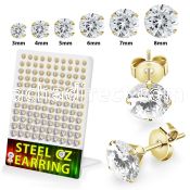 destzrg gold pvd 316l steel prong set ear studs round clear cz
