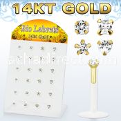 dgbimc bioflex labret w push in 14kt gold top with prong cz