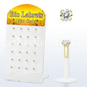 dgibizc bioflex labret w push in 10kt gold top w prong cz 