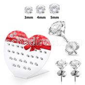 dheszr1 steel ear studs prong set 3mm to 5mm cz 13