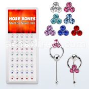 dnbrm4 silver nose bones with triple crystals on slave hoop