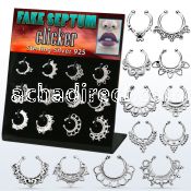 dnsm116 display w 12 silver fake septum clickers w indian design