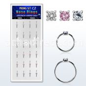 dnsm162 box w 24 silver nose rings w set 1.5mm mix color cz tops