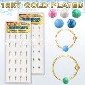 dnsm190 box w gold silver nose hoops w ball 3mm opal ball