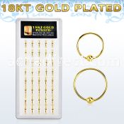 dnsm28 box w 18k gold plated silver nose hoops w a single ball