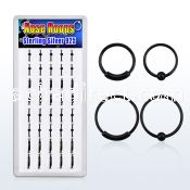dnsm40 box w assorted black plated silver noose hoops 8 10mm
