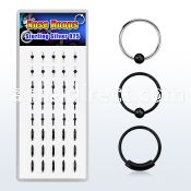 dnsmb box of 8mm black silver hoop nose rings in styles