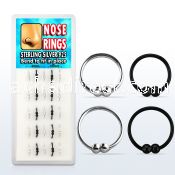 dnsp6 box of silver hoop nose rings with double 2mm balls