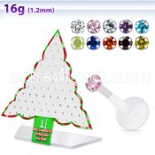 dxmas6 xmas tree display of bioflex labret with w prong set cz