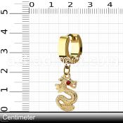 ehg721 gold steel helix huggie w dangling dragon w crystal eyes