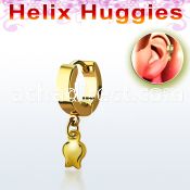 ehg767 gold pvd plated steel huggies w a dangling tulip