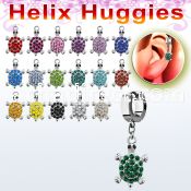 ehh574 helix huggie w a turtle with crystal studded shell