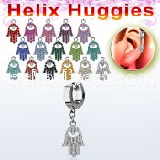 ehh668s helix huggie w a dangling small hamsa design w crystals