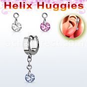 ehhz372 helix huggie w a dangling round cubic zirconia stone