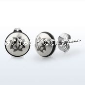 er091 pair of steel flowery star ear button studs w rubber