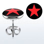 er201 pair of stainless steel ear studs w red star on black
