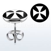 er202 pair of stainless steel ear studs with iron cross logo