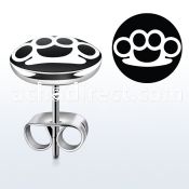 er207 pair of stainless steel earring studs with brass knuckle