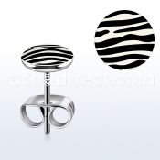 er232 pair of stainless steel ear studs w b w zebra stripes