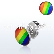 er235 pair of stainless steel ear studs with gay pride rainbow