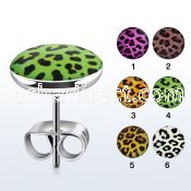 er242 pair of stainless steel earring studs with leopard logo
