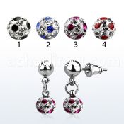 er263a 316l steel ear stud with dangling ferido dotted ball