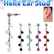 erbd10 316l steel helix ear stud ball with multi pearl chain