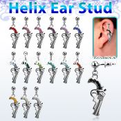 erbd358 316l steel helix ear stud ball with crystal pistol