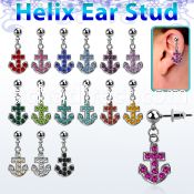 erbd391 316l steel helix ear stud ball w crystal studded anchor