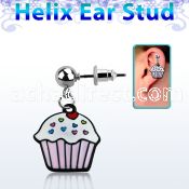 erbd456 316l steel helix ear stud ball with painted cupcake