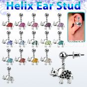 erbd467 316l steel ear stud ball with crystal elephant