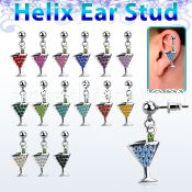 erbd4 316l steel helix ear stud ball w crystal martini glass