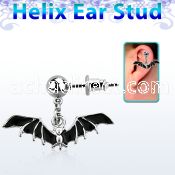 erbd569 316l steel helix ear stud ball with dangling bat