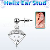erbd575 316l steel helix ear stud ball w polished diamond shape