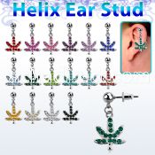 erbd577 316l steel helix ear stud ball with crystal marijuana