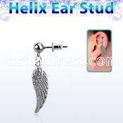 erbd593 316l steel helix ear stud ball with polished birdwing