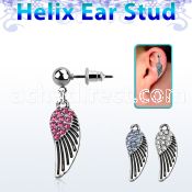erbd607 316l steel helix ear ball stud with crystal bird wing