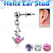 erbz371 316l steel helix ear stud ball with anchor w rope cz