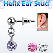 erbz372 316l steel helix ear stud ball with dangling round cz