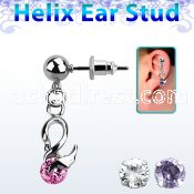 erbz376 316l steel helix ear stud ball with swan w cz body