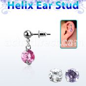 erbz383 316l steel helix ear ball stud w twin prong set cz