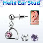 erbz66 316l steel helix ear stud ball with horizontal heart