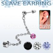 erdl13 piece of slave cuff earrings chain w round cz dangling