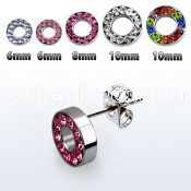 erfrdc steel fake flesh tunnel ear studs w multi crystal rim