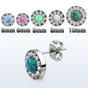 erfrdco steel fake plug ear studs w crystal rim synthetic opal