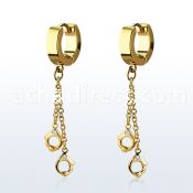 erg652 gold steel huggies earrings w dangling handcuffs